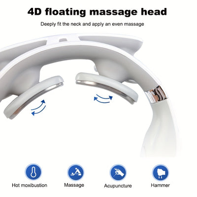 Hot Compress Pulse Kneading Neck Massager Deep Tissue 4 Massage Heads