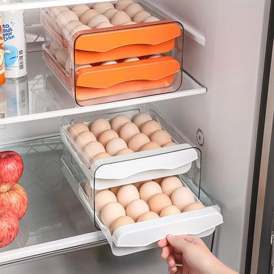1pc Kitchen Double Layers Egg Storage Box, 32 Compartment Household Drawer Refrigerator Transparent Preservation Box That Can Be Stacked With Egg Tray An