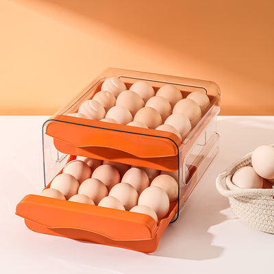 1pc Kitchen Double Layers Egg Storage Box, 32 Compartment Household Drawer Refrigerator Transparent Preservation Box That Can Be Stacked With Egg Tray An