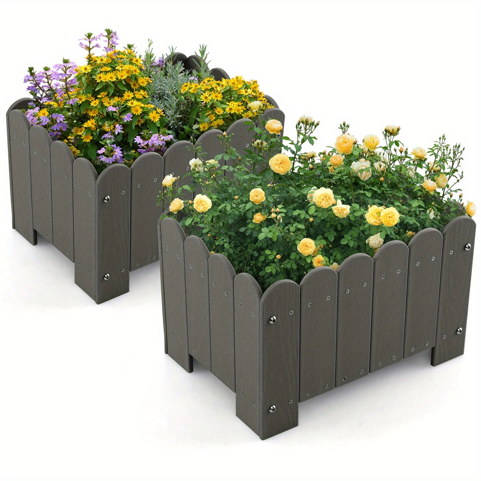 2 Pack Rectangular Planter Box Weather-Resistant HDPE Raised Garden Bed