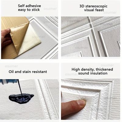 5pcs 3D Wall Tile Sticker, Foam Self-Adhesive Anti-Collision Wallpaper, Waterproof Moisture-Proof Sticker