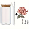 1pc, DIY Personalized Birth Flower Coffee Cup, Birth Flower Glass Tumbler Suitable As Gift