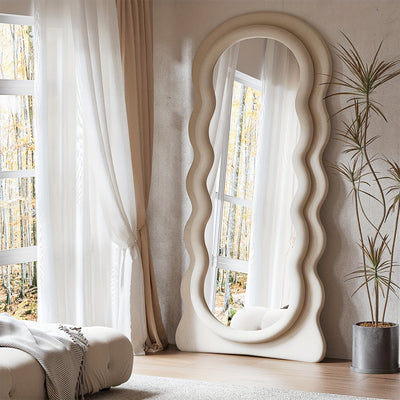Oversized Wavy Full-Length Mirror - 63"x24" Irregular Flannel Floor Mirror with Stand