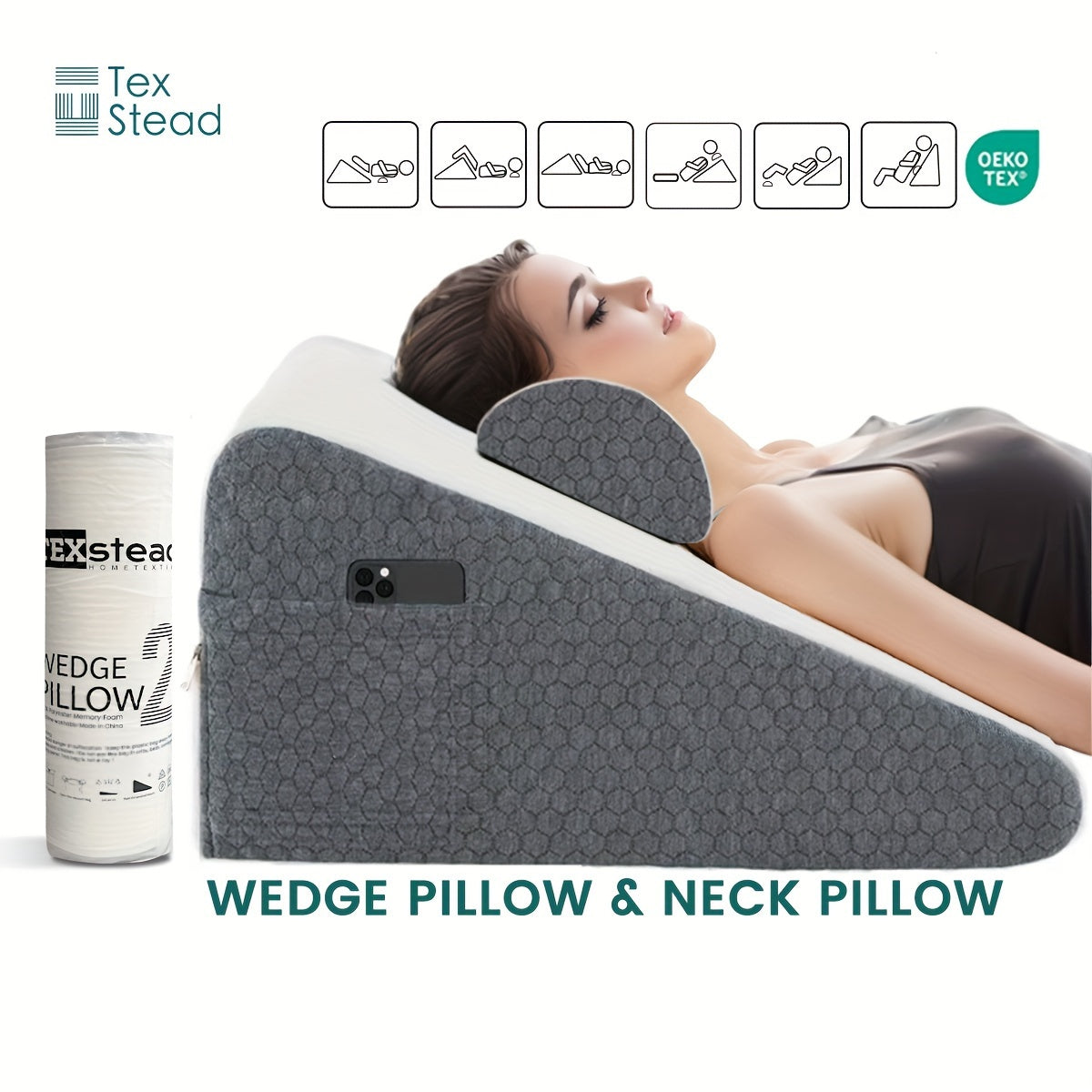 Memory Foam Bed Wedge Pillow/Neck Pillow For Back, Leg, And Knee