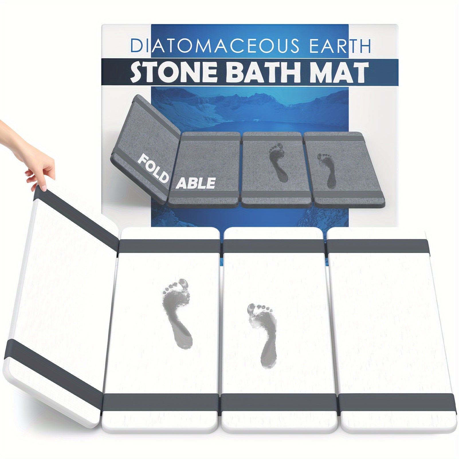 Foldable Stone Bath Mat, Anti-Slip Natural Diatomaceous Earth Shower Mat