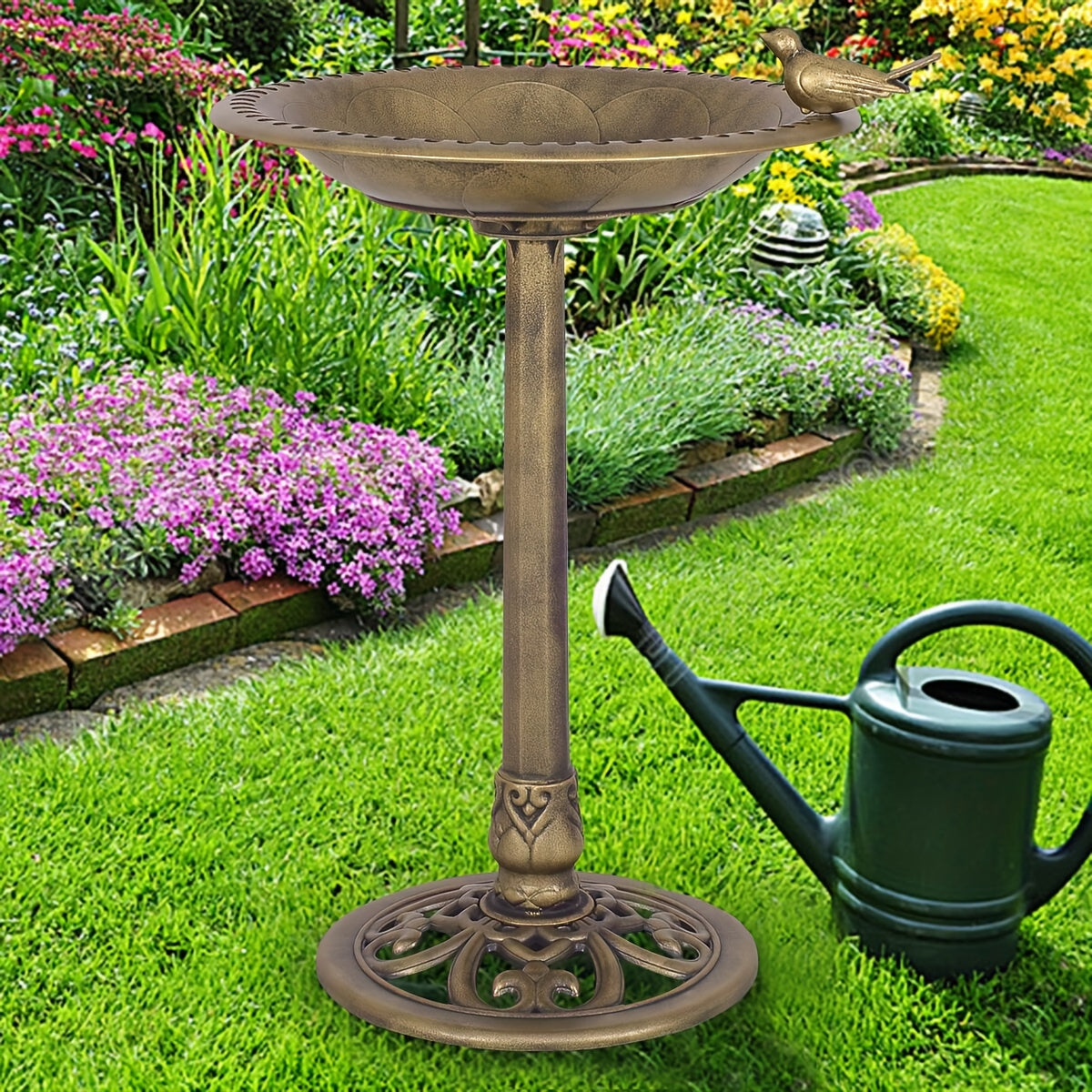 Antique Golden Freestanding Pedestal, Raised Bird Feeder Outdoor Garden Yard Decor
