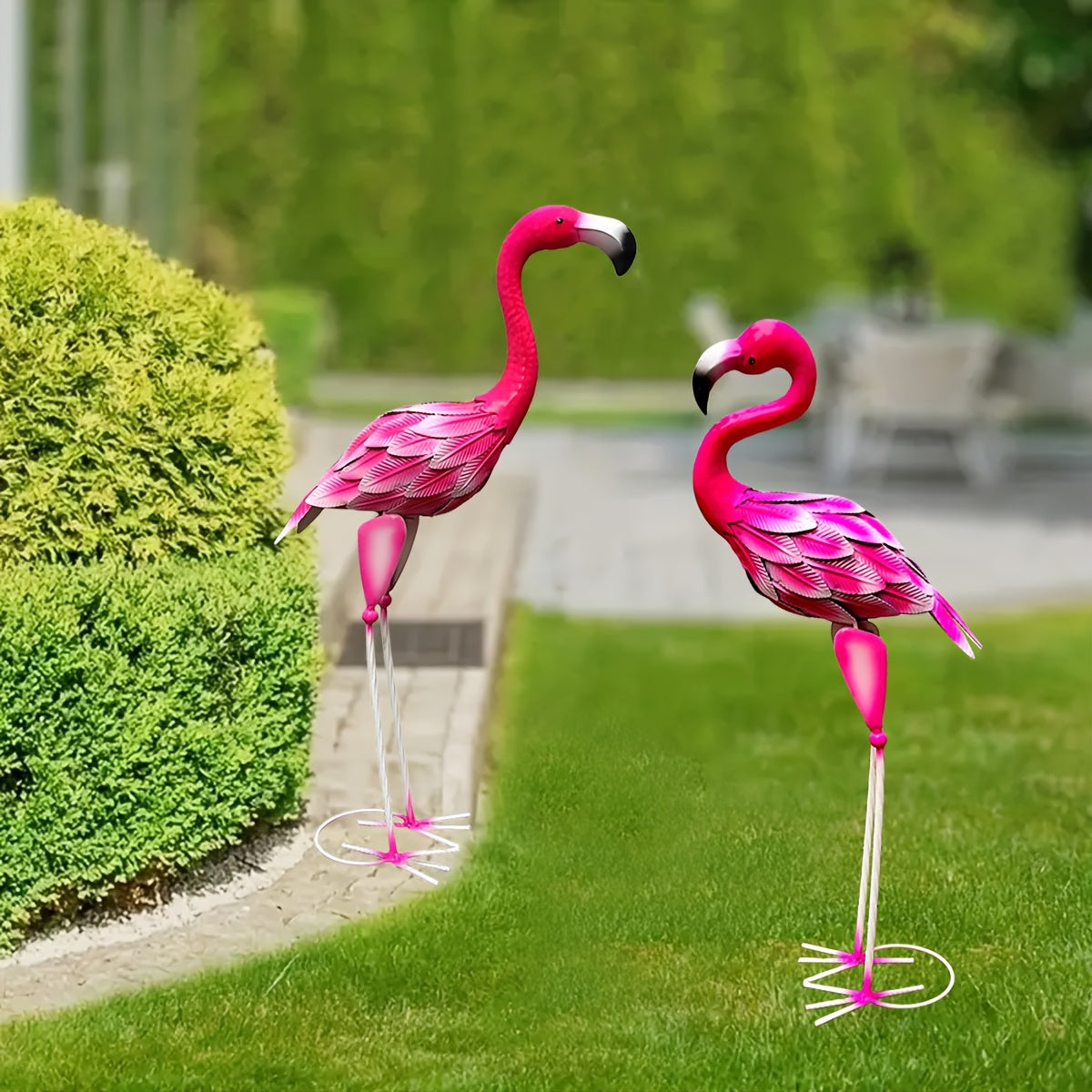 2pc Large Metal Flamingo Garden Statues And SculpturesVivid Colorful Flamingo Bird Garden Art
