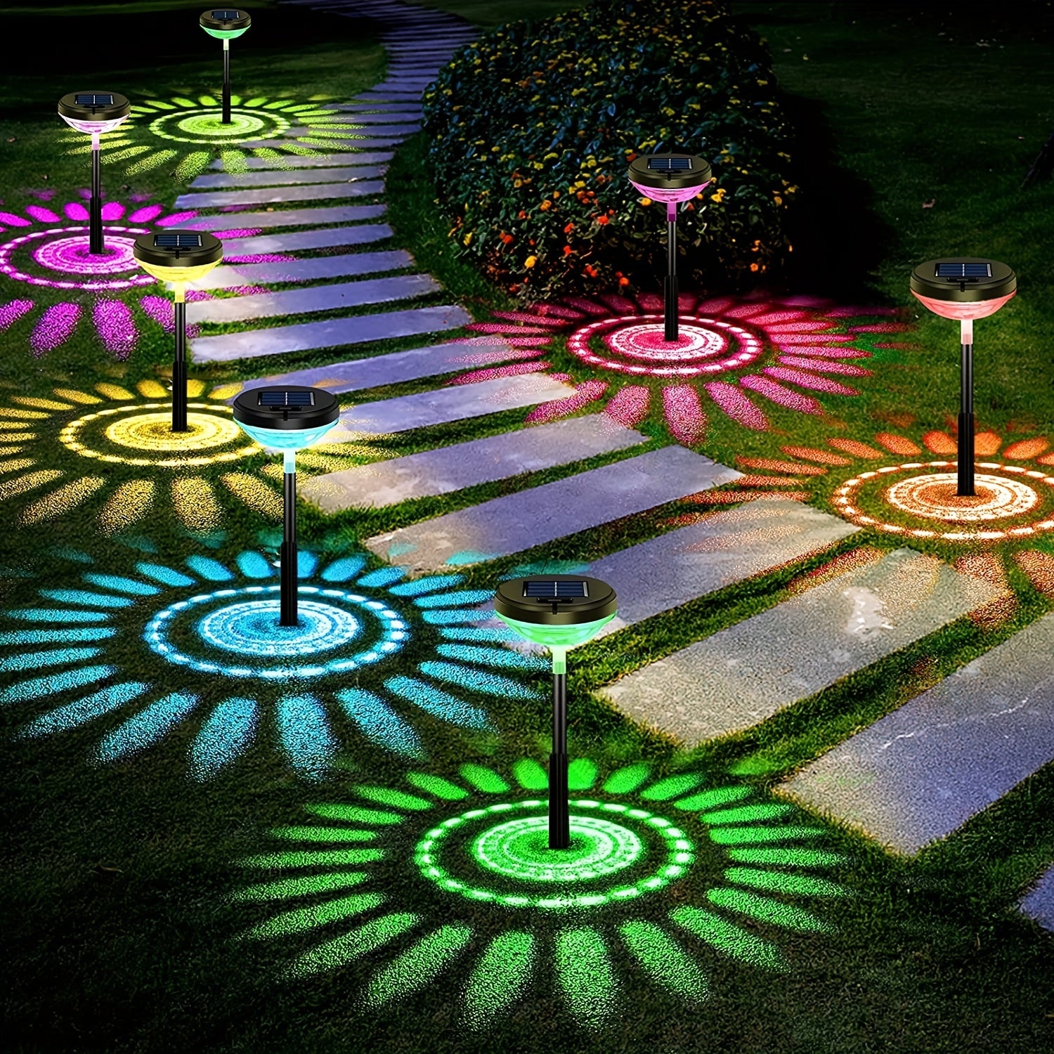 4pcs/6pcs Solar Pathway Lights, Color Changing+Warm White LED Solar Lights Outdoor