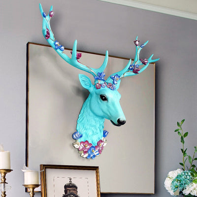 Big Deer Head Statue Home Decoration Accessories 3D Abstract Sculpture Wall Hang Decor Elk Statues Living Room Mural Art Craft