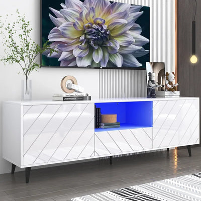 LED TV Stand for 75/80 inch TV,Modern Entertainment Center with Storage Drawer,High Gloss TV Stand