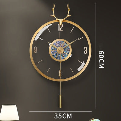 Nordic Modern Luxury Wall Clock Metal Copper Deer Head Creative Large Clock