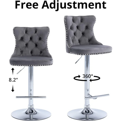 Swivel Bar Stools Set of 2, Adjustable Counter Height Barstools with Nailheads Trim