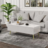 White Coffee Table, Rectangle Coffee Table for Living Room, Modern Coffee Table with 2 Drawers