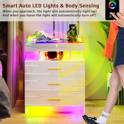 Bedroom Furniture Glass With Touch Screen Bedside Table RGB LED Bedside Table With Charging Station