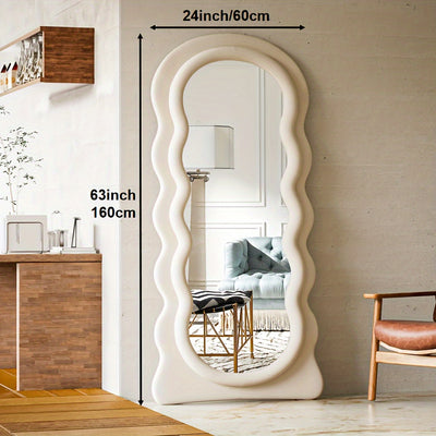 Oversized Wavy Full-Length Mirror - 63"x24" Irregular Flannel Floor Mirror with Stand
