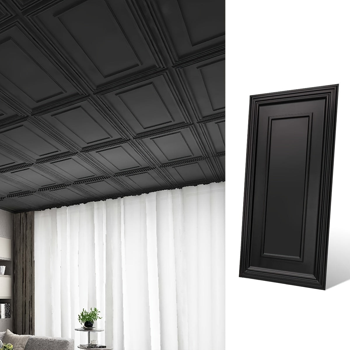 Art3d 12-Pack Rectangular Frame Design 24" x 48" Black Ceiling Tiles, 96 Sq ft/Case