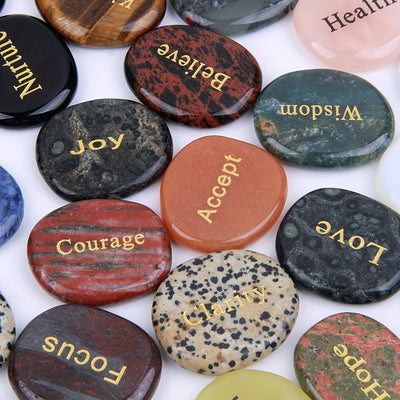 25pcs/set Engraved Inspirational Words Trouble Stone - Natural Mixed Color Stone with English Words
