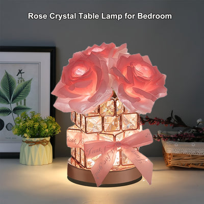 1pc Rechargeable Table Lamp, Rose Crystal Table Lamp, Rechargeable Cordless Rose Light Valentine Birthday Gift