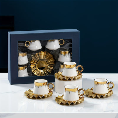 6 Sets, Coffee Cups And Saucers With Golden Trim And Gift Box, Vintage Tea Cups Set