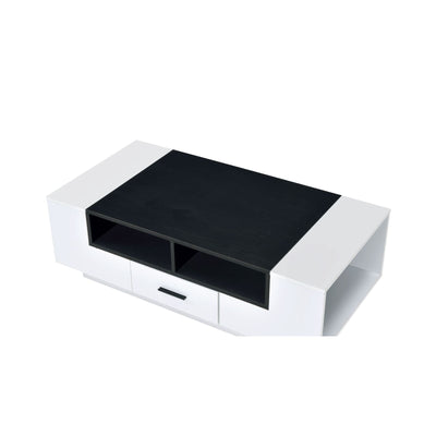 [Armour Coffee Table Center Table with Drawer and Open Shelf White & Black