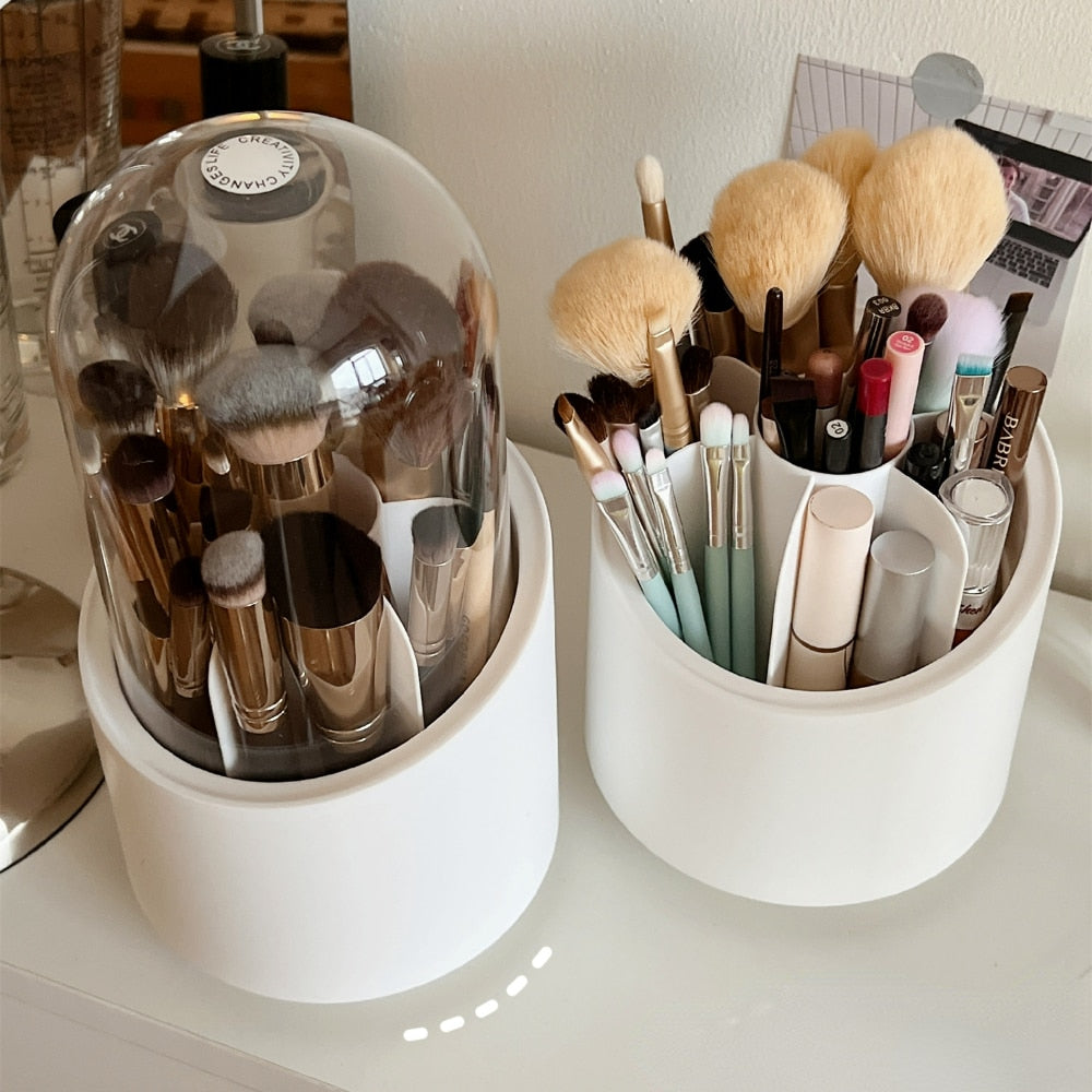 Heldig Portable Make Up Brush Holder, Cosmetic Brush Bucket Storage  Cylinder PU Leather Cosmetics Make Up Cup Organizer for Desk and Travel 