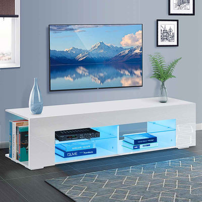 Modern TV Stand High Gloss Bookshelves With LED Light 4-Shelf Console Cabinet