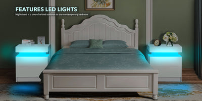 LED Coffee Table 2 Drawers Table Storage Organizer Bedside Cabinet
