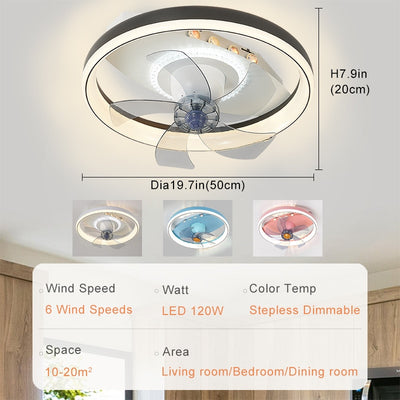 Pink Ceiling Fan Light For Girls Bedroom 6-Speed Adjustable Blue Ceiling Light Fan Remote Control 120W Dimmable For Kids Room
