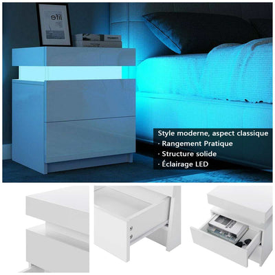 LED Coffee Table 2 Drawers Table Storage Organizer Bedside Cabinet