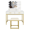 Vanity Set with 10 LED Bulbs, Makeup Table with Cushioned Stool, 3 Storage Shelves 2 Drawers, Dressing Table Dresser Desk