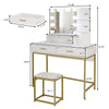 Vanity Set with 10 LED Bulbs, Makeup Table with Cushioned Stool, 3 Storage Shelves 2 Drawers, Dressing Table Dresser Desk