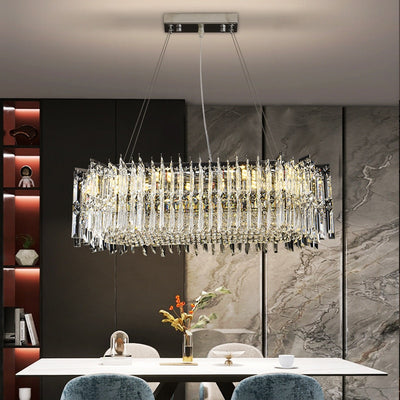 Oval Dining Room Chandelier Crystal Led Hanging Lamp Modern Creative Home Decor
