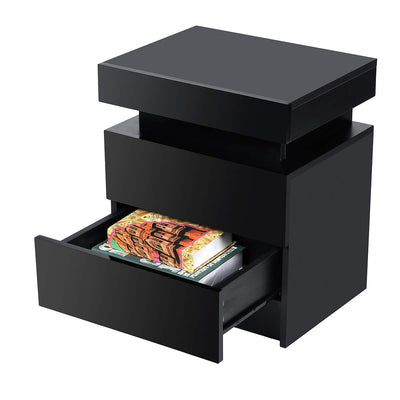LED Coffee Table 2 Drawers Table Storage Organizer Bedside Cabinet