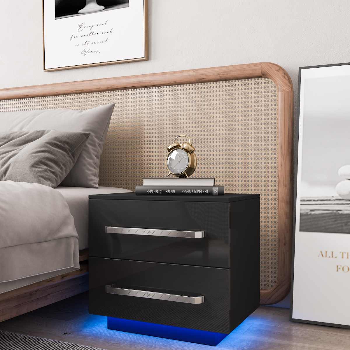 Modern Luxury Nightstand Bedside Table LED Storage Cabinet Sofa Bed side Table