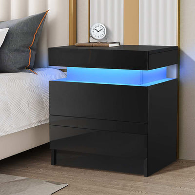 LED Coffee Table 2 Drawers Table Storage Organizer Bedside Cabinet