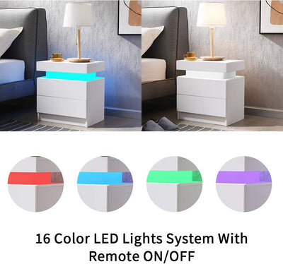 LED Coffee Table 2 Drawers Table Storage Organizer Bedside Cabinet