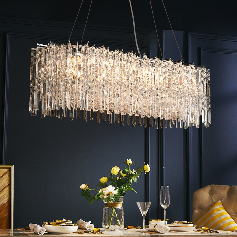 Oval Dining Room Chandelier Crystal Led Hanging Lamp Modern Creative Home Decor