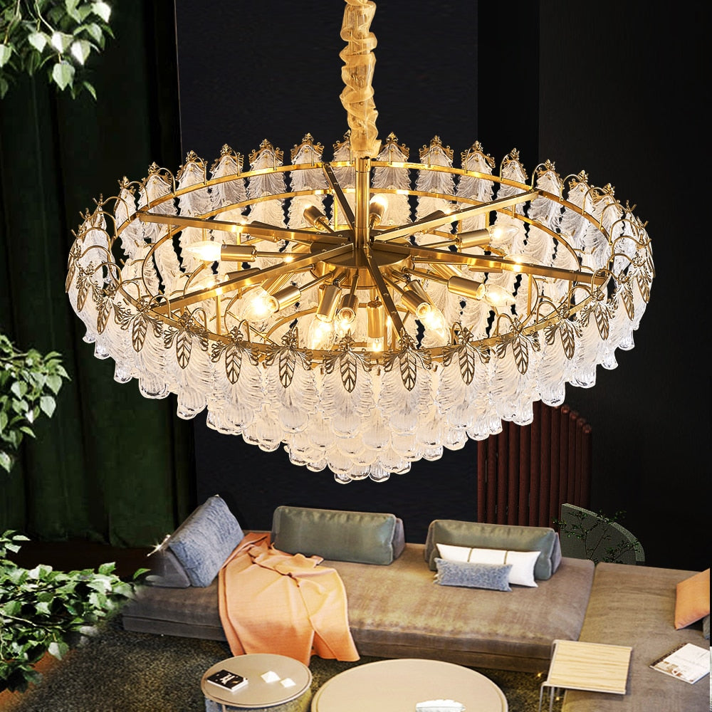 Glass Chandelier For Living Room Led Round Creative Design Hanging Lamp Modern Gold Home Decor