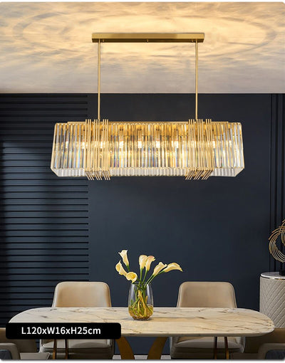 Modern rectangle crystal chandelier dining room hanging light fixture brushed gold kitchen island led cristal lustre lamp