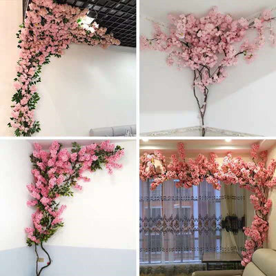 Artificial Cherry Tree Pink cherry Tree Branch Silk Flower DIY Wall Home  Decoration